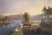 Gabriel Lory fils View of the old lock Schadau in Thun oil